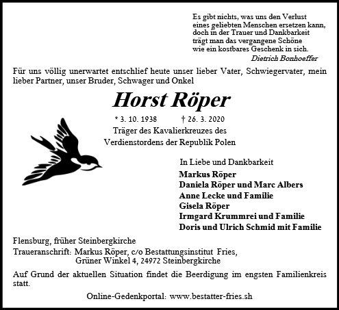 Erinnerungsbild für Dipl. Volkswirt Horst Röper